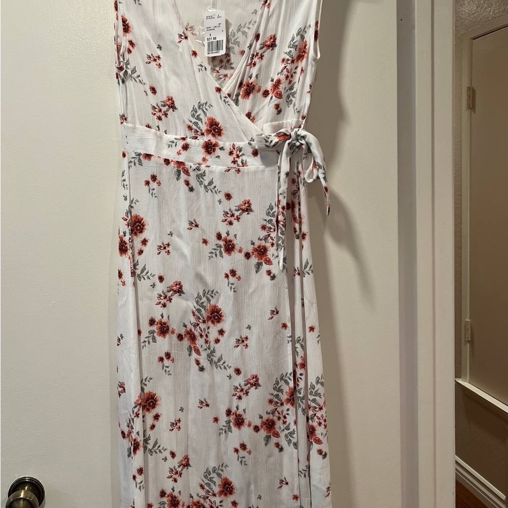 Floral Wrap Dress - White and Red